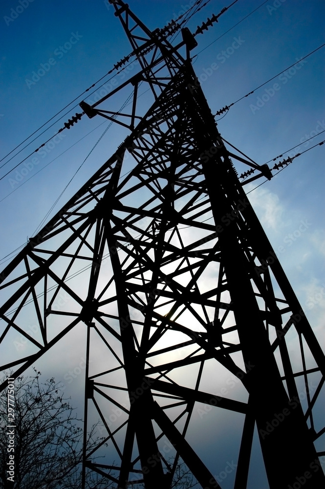 Electricity pylons and cabling, back ligth Electricity pylons and cabling, back ligth