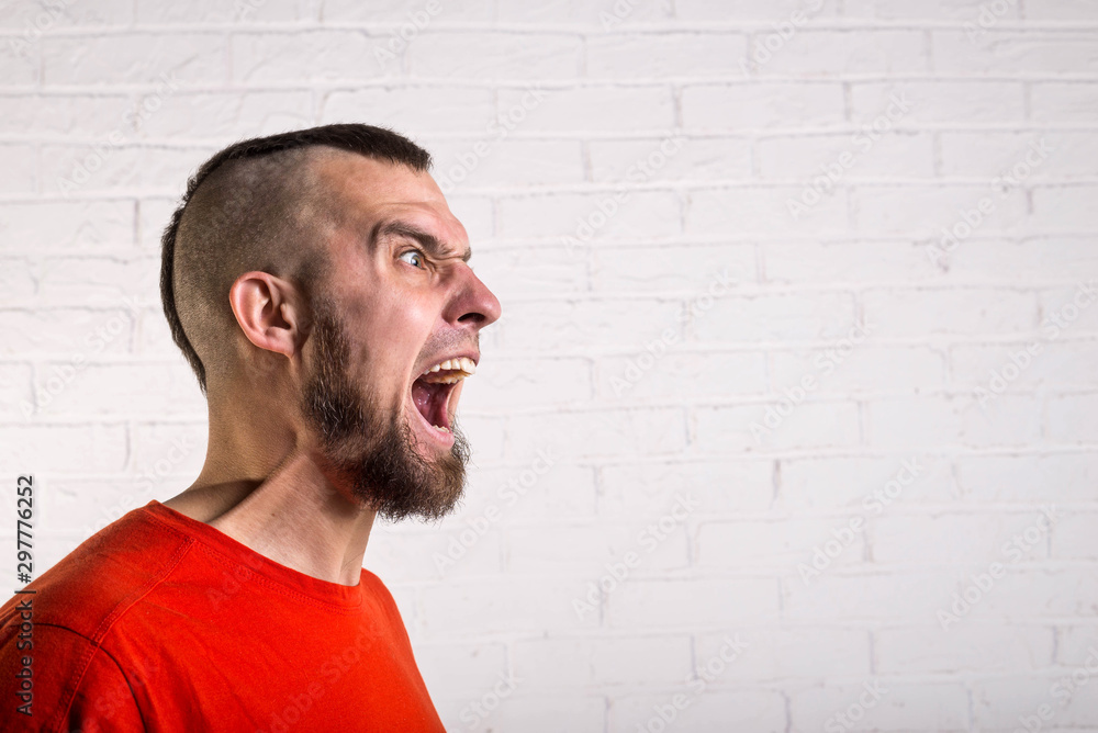 Portrait of young man screaming, free space. Portrait of young man screaming, free space.