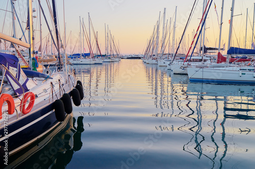 Marina harbour with beautiful white yachts in Athens, Greece. photo