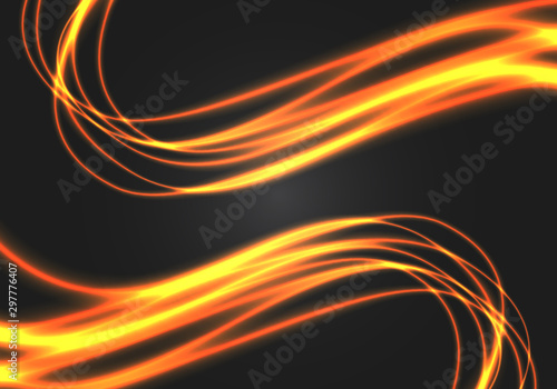 Abstract gold line wave curve light on black night design modern luxury futuristic technology background vector.