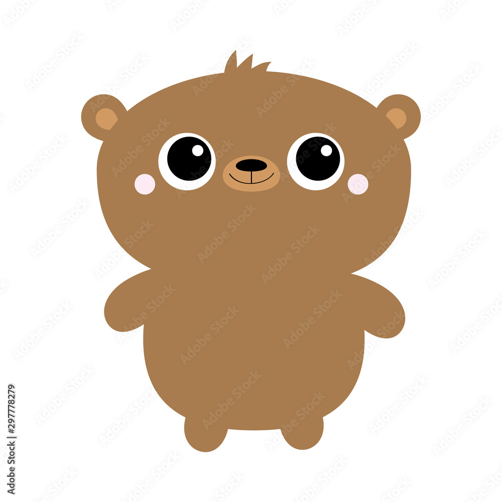 Grizzly brown bear toy. Big eyes. Cute cartoon funny kawaii character. Forest baby animal collection. White background. Isolated. Flat design. Grizzly brown bear toy. Big eyes. Cute cartoon funny kawaii character. Forest baby animal collection. White background. Isolated. Flat design.