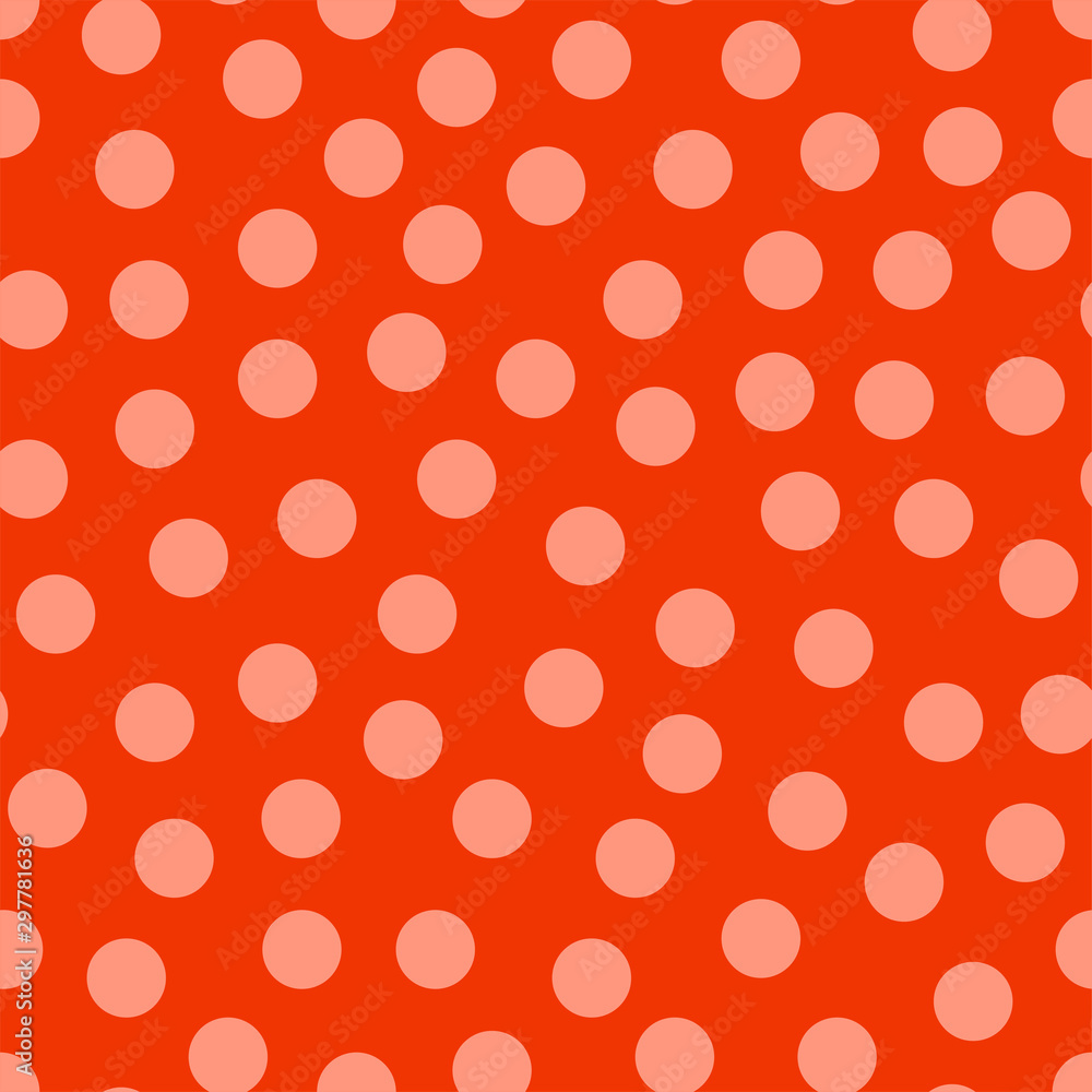 Vector seamless simple colorful pattern. Bright stylish texture with randomly disposed circles. Repeating abstract minimalistic red background. Trendy childish print