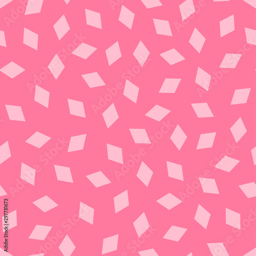 Vector seamless simple colorful pattern. Bright stylish texture with randomly disposed rhombus. Repeating abstract minimalistic pink background. Trendy childish print
