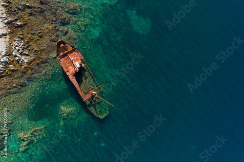 sunken ship near the peninsula of Lustica
