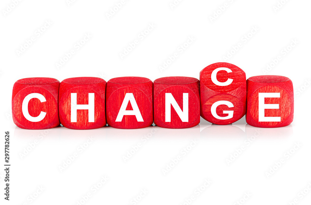 wooden cube with word change to chance on white background wooden cube with word change to chance on white background