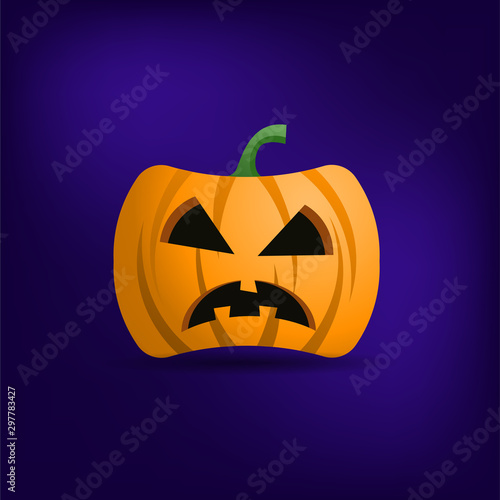 Halloween orange pumpkin head isolated on blue background