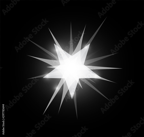 Bright glowing and shining star flares effect isolated on black background. Vector illustration
