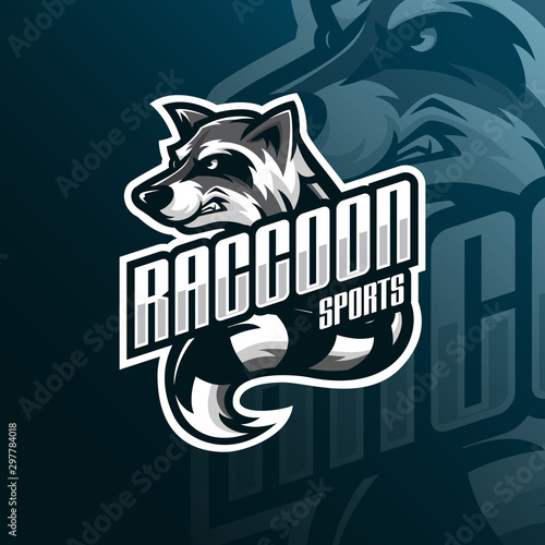 raccoon mascot logo design vector with modern illustration concept style for badge, emblem and tshirt printing. angry raccoon illustration for sport team.