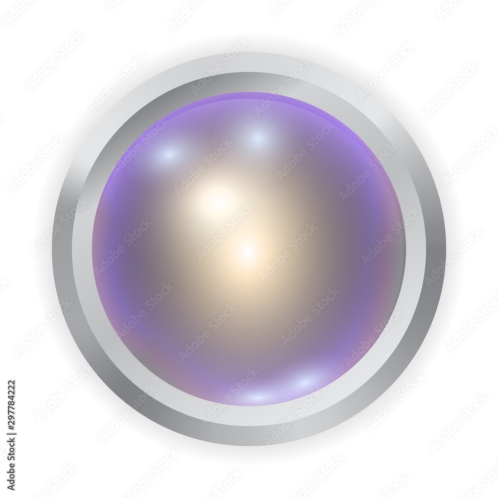 Fototapeta premium Vector realistic multicolor metal button with patch of light isolated on white background. 3D illustration.