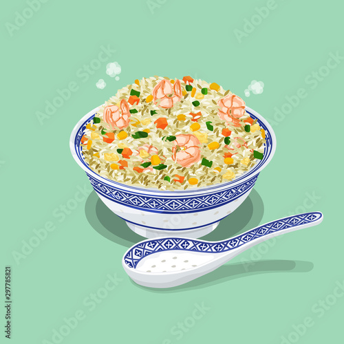 A illustration of Hong Kong style food Shrimp fried rice