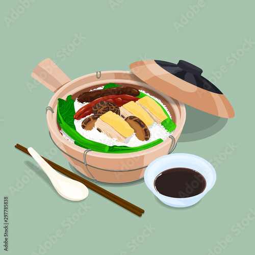 A illustration of Hong Kong style food Claypot rice