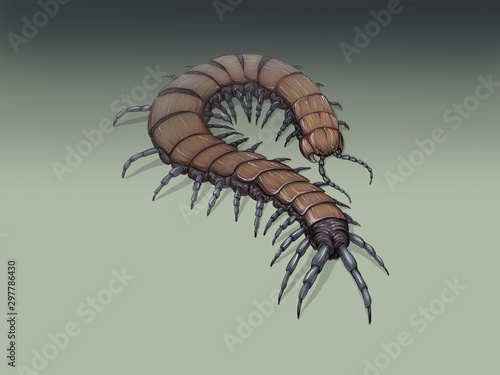 Fototapete The brown fantasy centipede drawing