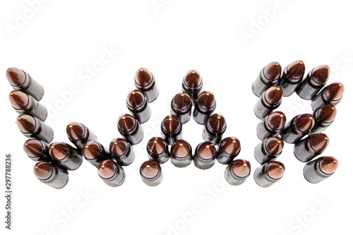 The word "war", made up of cartridges, isolated on white background