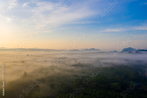Morning sunrise with cloud over mountain in Surat Thani province  Thailand
