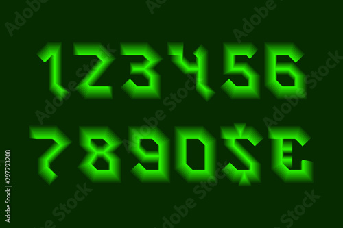 Gleam numbers and currency signs with green neon glow.