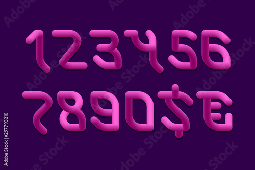 Flexible pink gradient 3d numbers and currency signs.