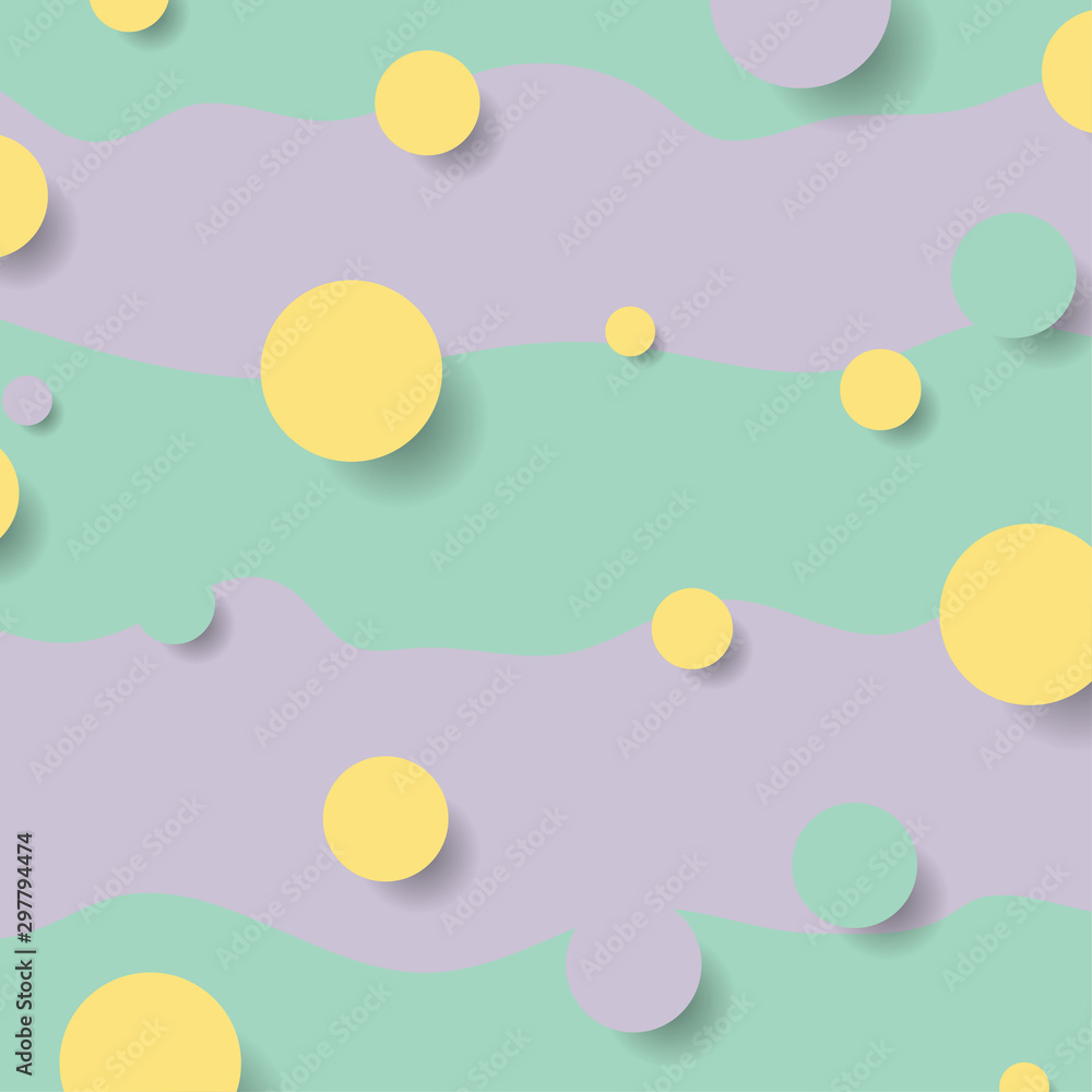 Colorful minimal background with liquid waves and circles. Abstract geometric graphic design. Vector illustration