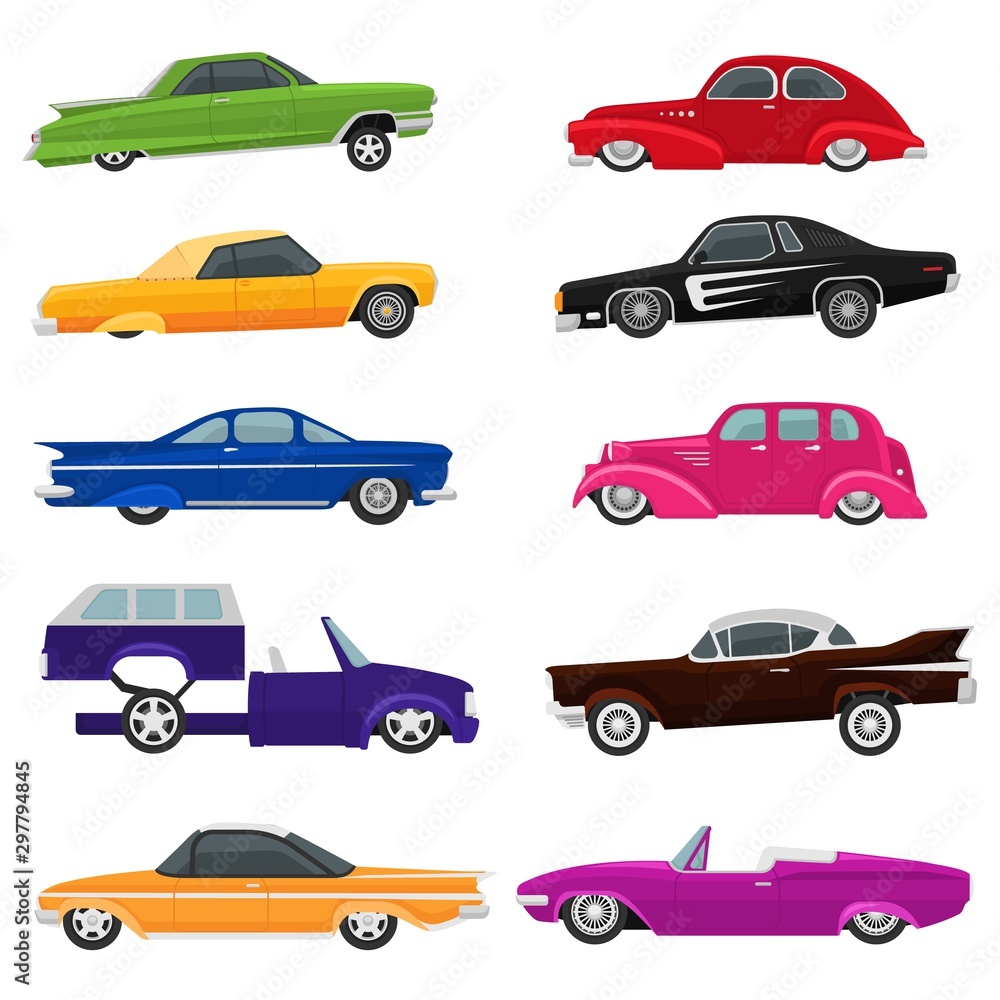 Car vector vintage low rider auto and retro old automobile transport ...