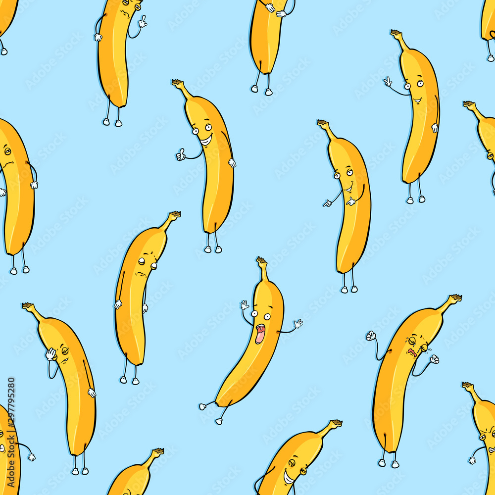 Vector Seamless Pattern of Banana Characters Vector Seamless Pattern of Banana Characters