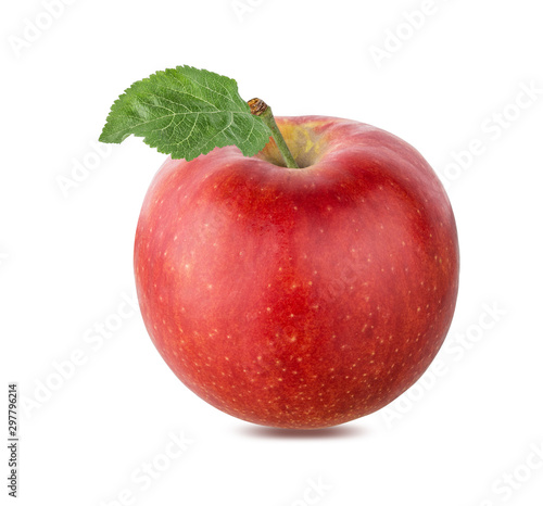 Red apple with leaf isolated on white background with clipping path