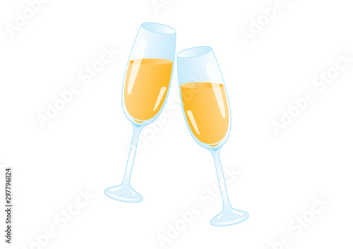 Toast with champagne vector illustration. Glasses of champagne vector. Champagne isolated on a white background. New Year toast vector. Two glasses of champagne
