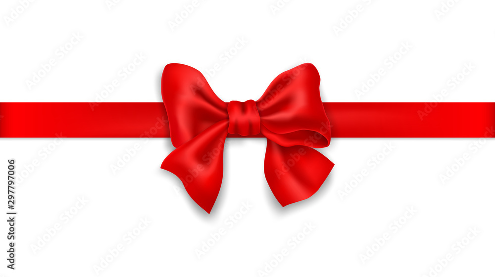 Decorative red bow with horizontal red ribbon. Vector illustration. Decorative red bow with horizontal red ribbon. Vector illustration.