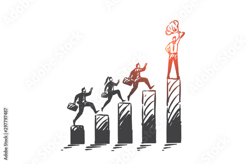 Leadership, corporate race, business competition concept sketch. Hand drawn isolated vector