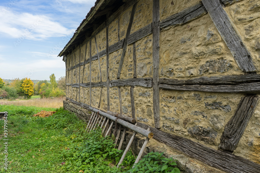 Naklejka premium Schwaebisch Hall, Wackershofen, Germany - 15 October 2019: View from a half timbered house in a german village