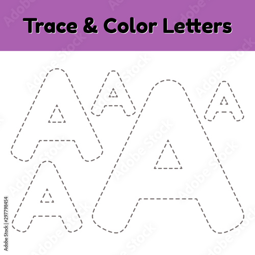 Trace line letter for kindergarten and preshool kids. Write and color. photo