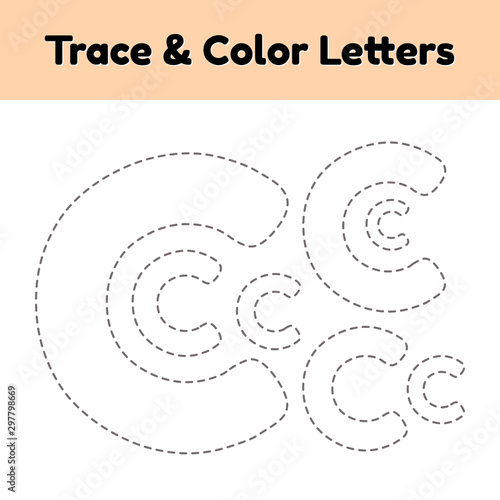 Trace line letter for kindergarten and preshool kids. Write and color.