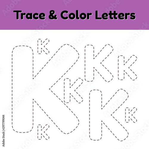 Trace line letter for kindergarten and preshool kids. Write and color.