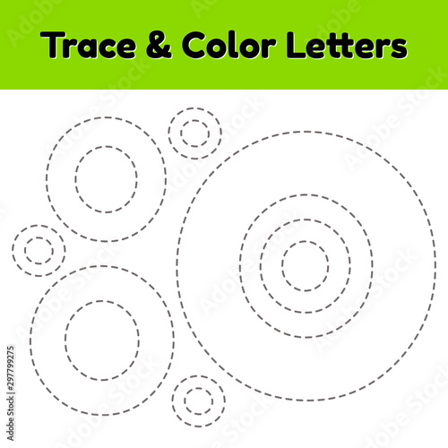 Trace line letter for kindergarten and preshool kids. Write and color. photo