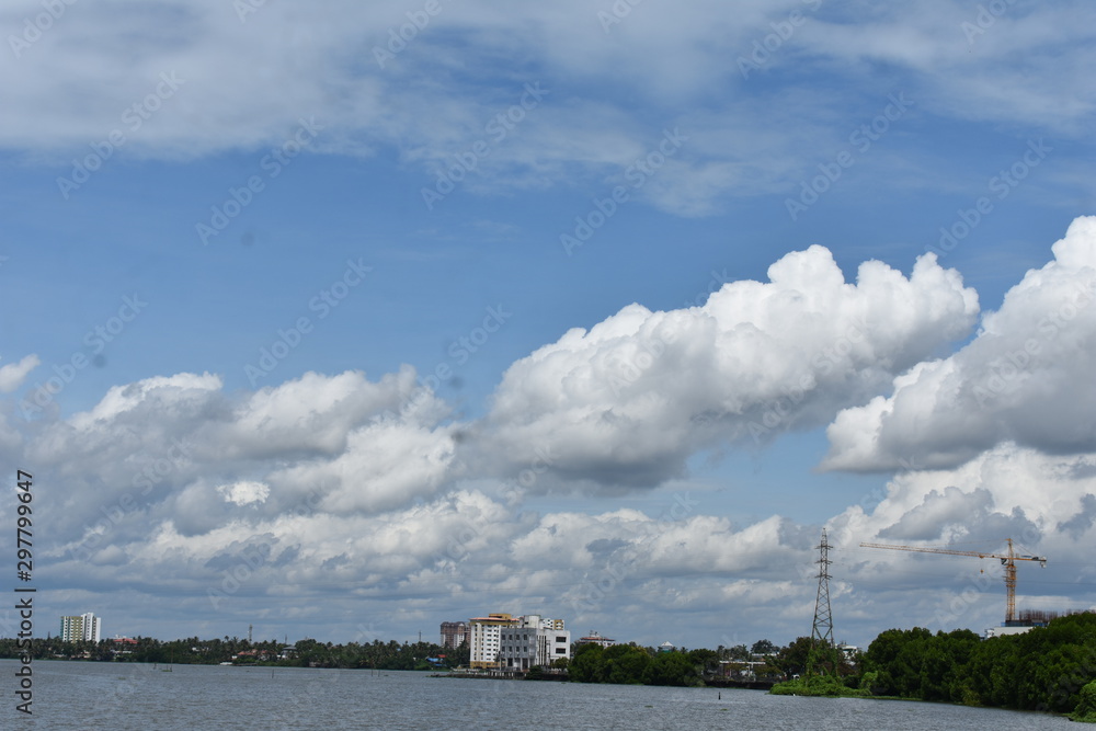 clouds over river
