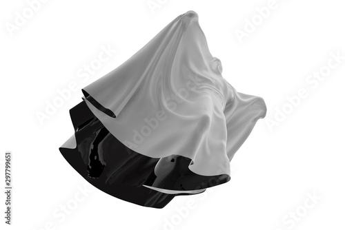 Flying White Ghost boy figure covered with a blanket sheet on White Background. Halloween 3d illustration photo