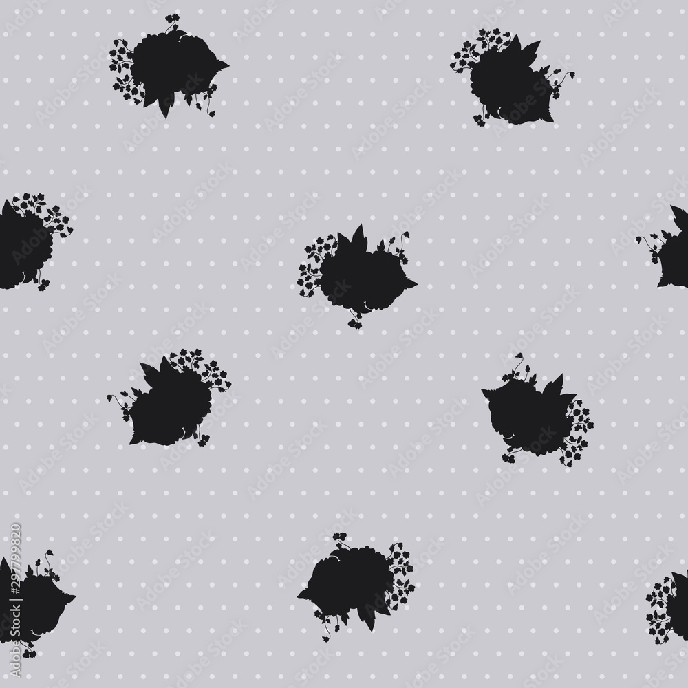 Vector Black Comics Roses on Dots seamless pattern background. Vector Black Comics Roses on Dots seamless pattern background.
