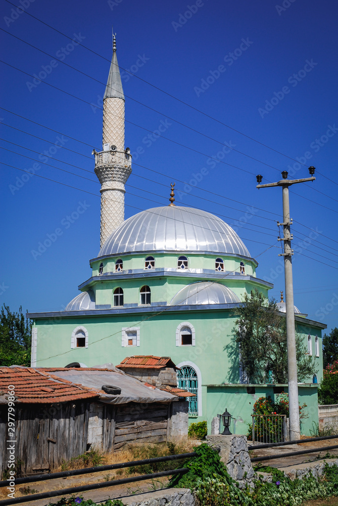 Fototapeta premium Small green mosque in Dalyan town, Mugla Province of Turkey