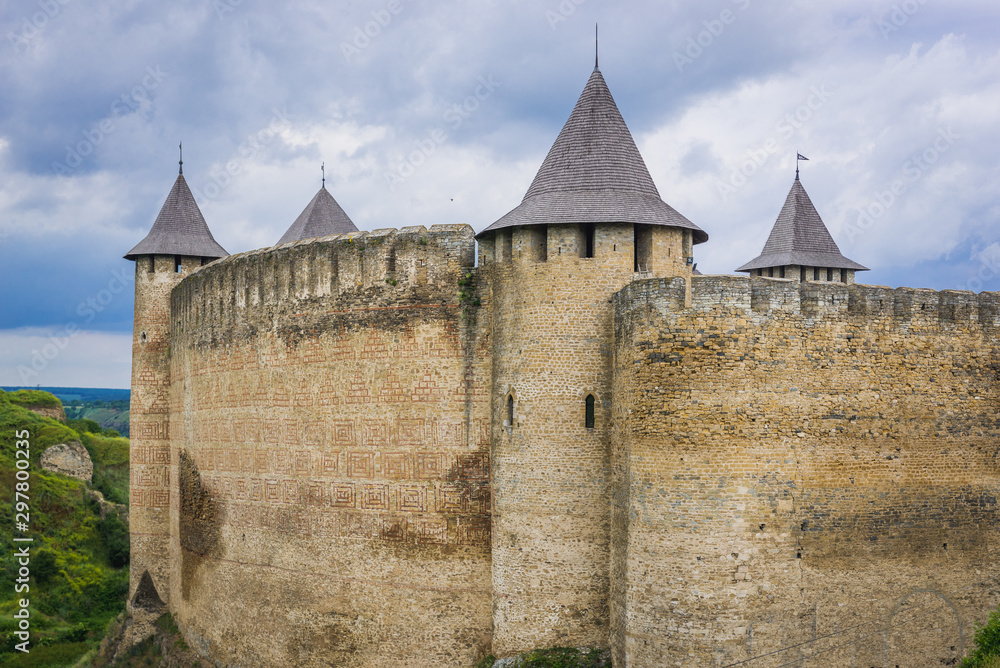 Walls and tower of Khotyn Fortress in Ukraine