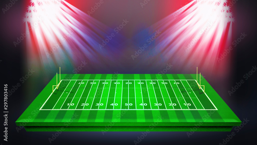 Perspective of football field. Football stadium with white lines