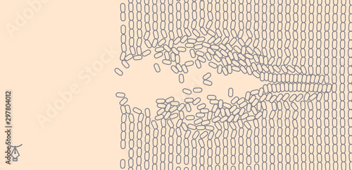 Irregular array or matrix of random ovals. Background breaking down into small fragments.