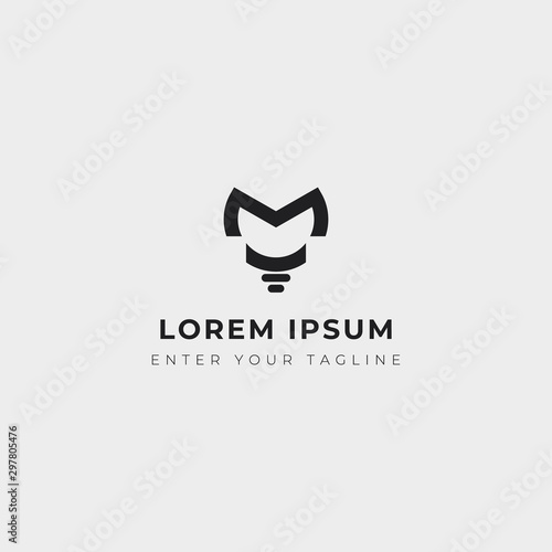 letter m bulb logo, modern design letter m + light bulb.