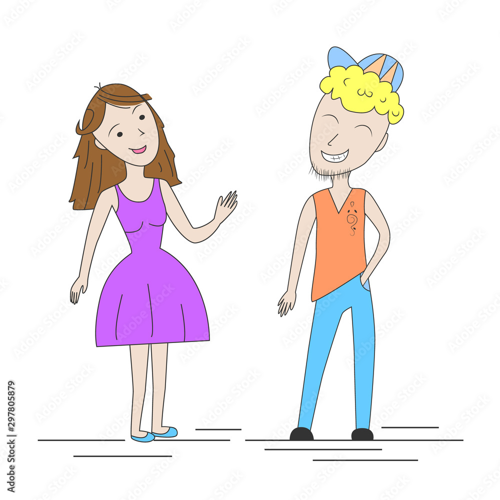 A pair of friends. Friends who chat and laugh. Vector illustration of woman and man relationship who is good to be together.