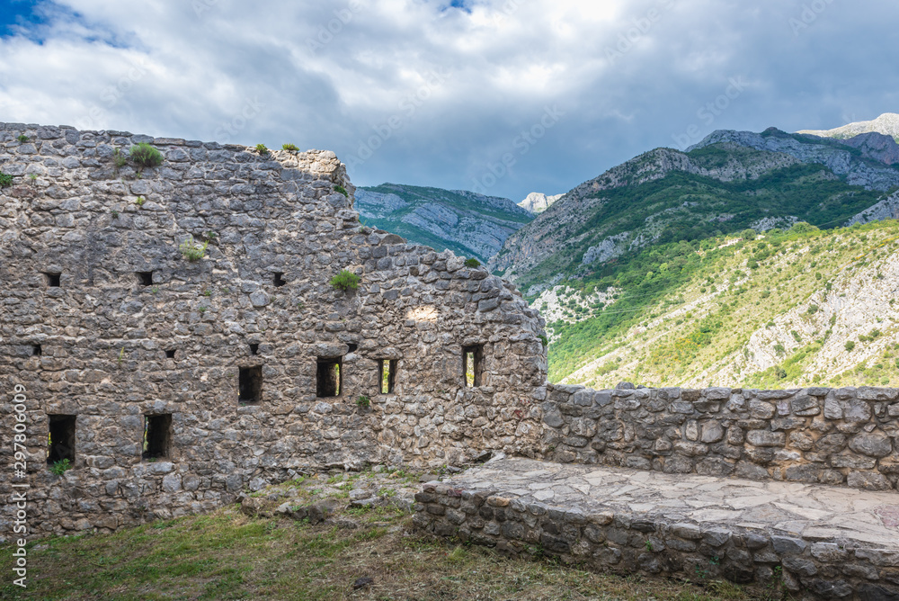 Walls of Stari Bar fortress near Bar city in Montenegro