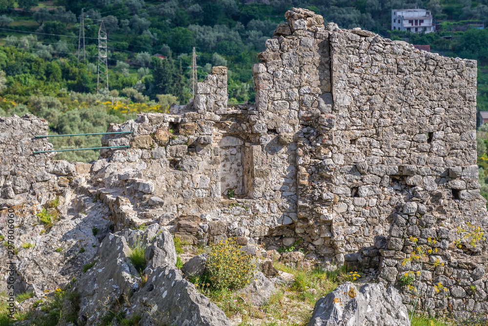 Ruined buildings of Stari Bar fortress near Bar city in Montenegro