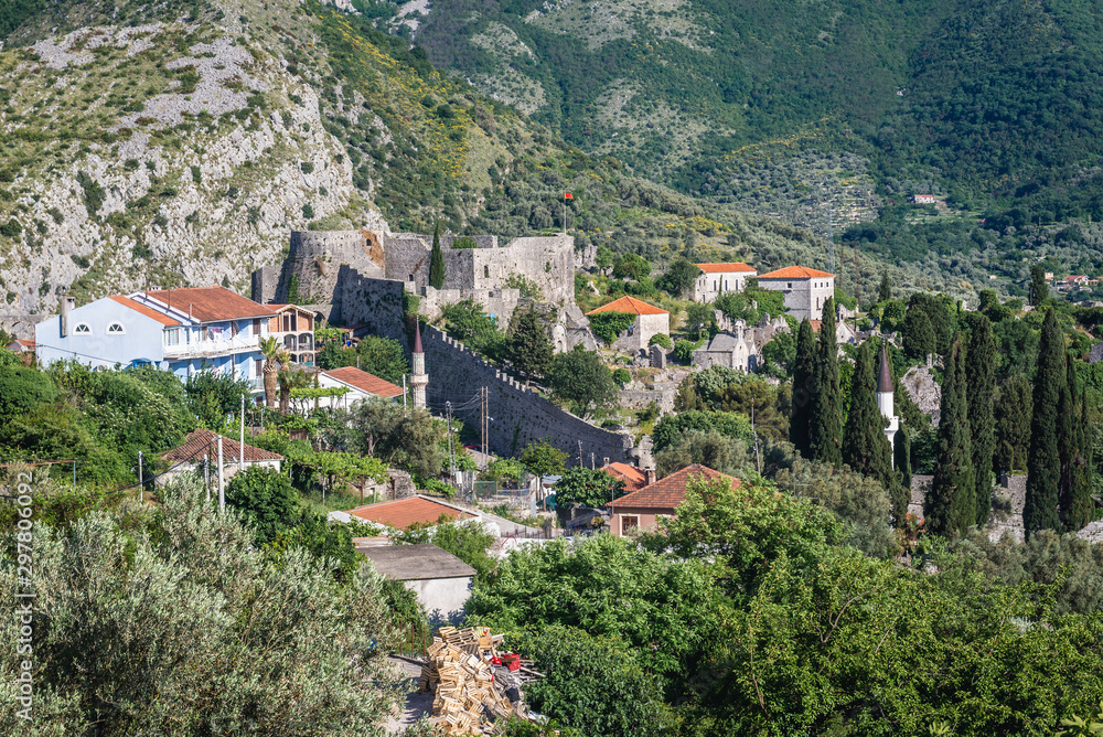 Fortress in Stari Bar village, seen from a mount near Bar city in Montenegro