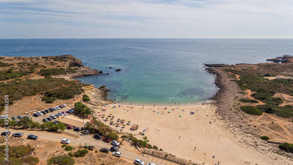 Aerial. View from the sky of the beach of Ingrina Villa to Bishpo. Portugal Algarve Aerial. View from the sky of the beach of Ingrina Villa to Bishpo. Portugal Algarve