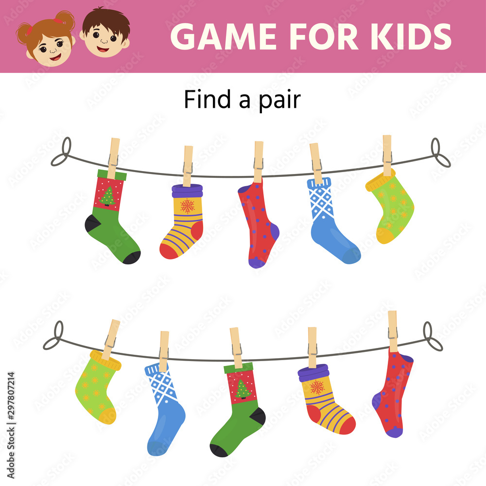 Game for children. Find a pair of matching socks. Preschool worksheet