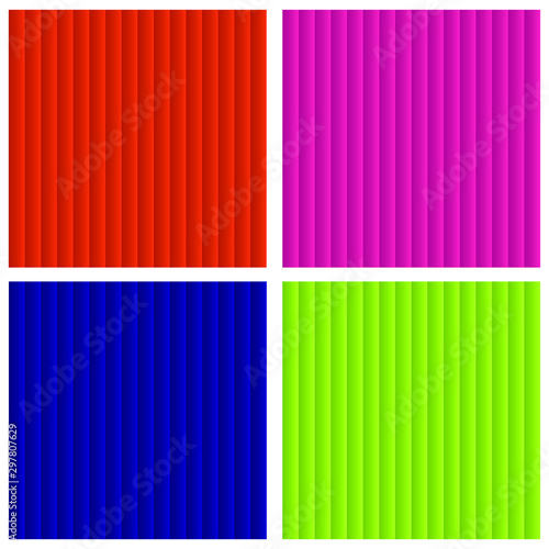Four color gradient vertical lines seamless cubic pattern. Orange, blue, purple, green color pattern.