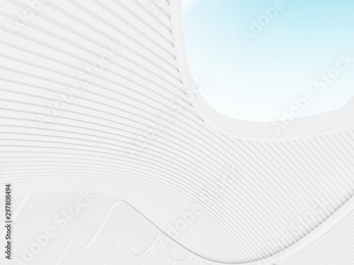 Abstract architectural structure,free form architecture,white building with void roof on blue sky, 3D rendering 