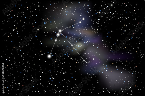 Vector illustration of the constellation Aquila (Eagle) on a starry black sky background. The astronomical cluster of stars in the constellation on the celestial equator and in the milky way