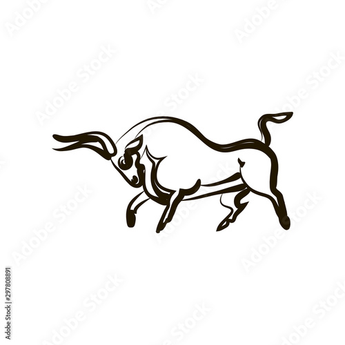 Black and white illustration of an attacking bull